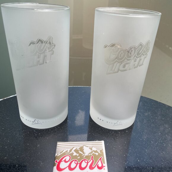 Coors Light Frosted Glass Lot of 2 and Vtg Coors is Coming Button - Picture 2 of 5